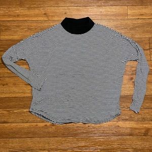 Size Small, long sleeve black and white striped mock neck top, very soft fabric